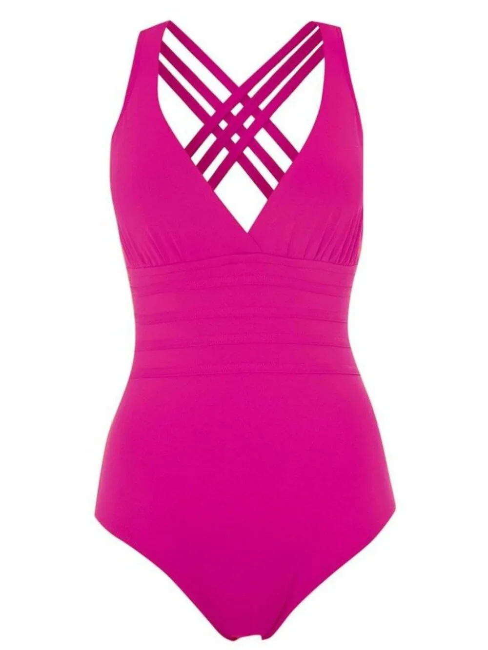 🆕LA BLANCA Cross Back Strappy One Piece Tummy Control Swimsuit Pink 4